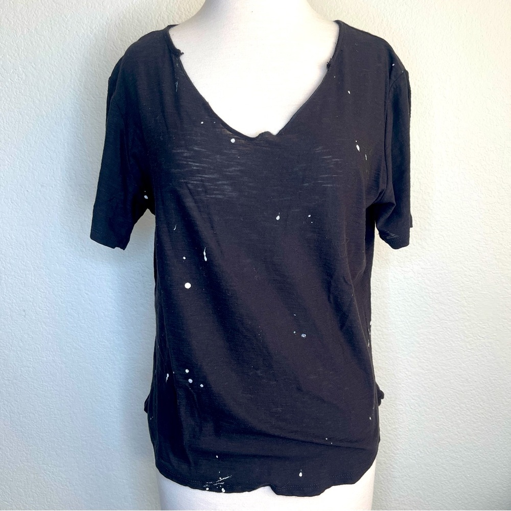 MICHELLE BY COMUNE New With Tags paint spatter T-shirt torn neckline